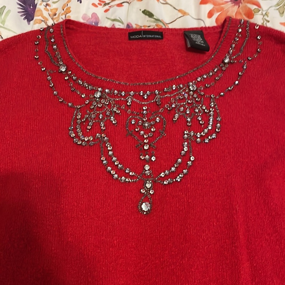 Red Sweater with rhinestones accents Size L
